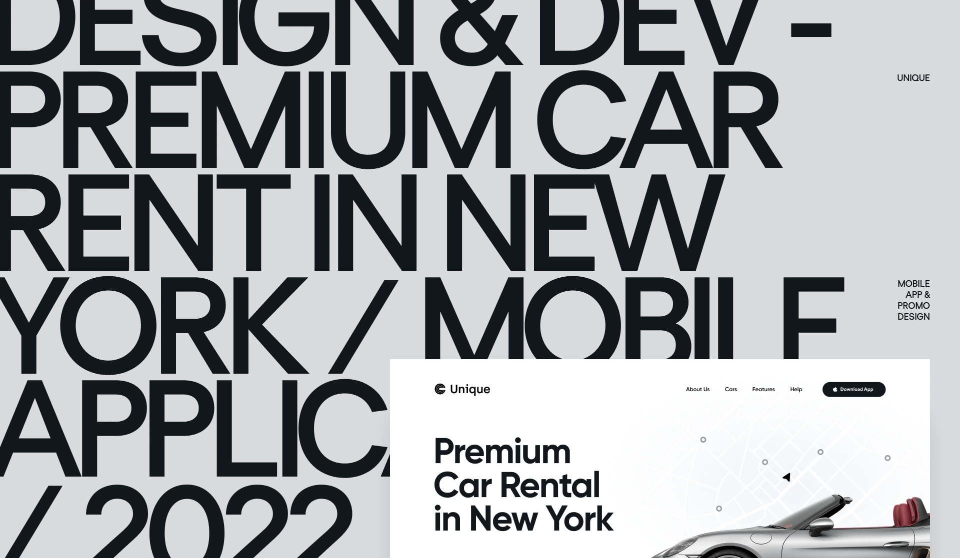 Unique — design presentation, frame 1